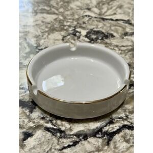 Vintage White Porcelain Ashtray Gold Trim 4" MCM